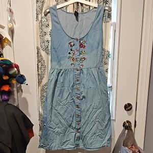 Disney Light Blue Denim Dress with Embroidery